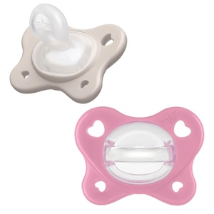 image:imageChicco Dual Soft Orthodontic Pacifier OnePiece Silicone 02m 2PackGreyDusty Rose