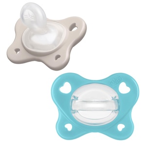image:imageChicco Dual Soft Orthodontic Pacifier OnePiece Silicone 02m 2PackGreyUltramarine