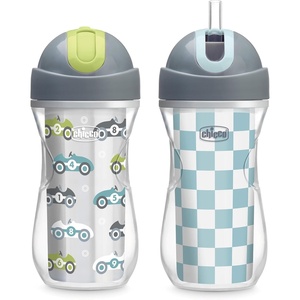 image:imageChicco Insulated FlipTop Straw Sippy Cup for Toddlers 12m 9oz 2PackCars  Checker