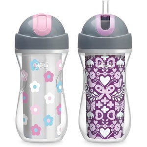 image:imageChicco Insulated FlipTop Straw Sippy Cup for Toddlers 12m 9oz 2PackFloralPurple