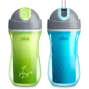 image:imageChicco Insulated FlipTop Straw Sippy Cup for Toddlers 12m 9oz 2PackGreen PlayTeal