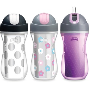 image:imageChicco Insulated FlipTop Straw Sippy Cup for Toddlers 12m 9oz 2PackSilverFloralPurple
