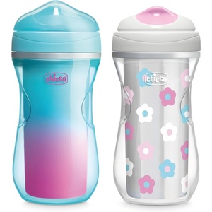 image:imageChicco Insulated Rim Spout Training Sippy Cup for Toddlers 12m 9oz 2PkTealPinkFloral