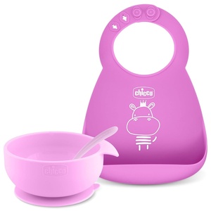 image:imageChicco Easy Start Silicone Feeding Set  Dishes for BabyLed Weaning  Suction Bowl  Adjustable Bib  Soft Spoon  BPAFree  3 Piece Set  6m  TealPink